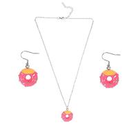 FRCOLOR 1 Ensemble Boucles d'oreilles de collier simulées Donut beignets bijoux pendentif beignet boucles d'oreilles beignet collier de don collier beignet Acier inoxydable
