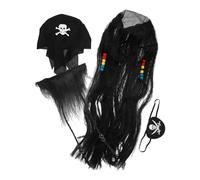 FRCOLOR 1 Ensemble Costume de Pirate avec Perruque Barbe et Cache Œil Accessoires Amusants pour Halloween et Fêtes Cosplay
