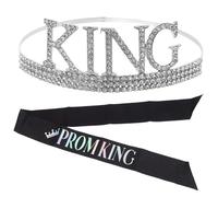 FRCOLOR 1 ensemble Couronne de Roi et Écharpe Prom pour Hommes Décoration de Fête Cosplay avec Couronne Éclatante et Écharpe Noir Argenté