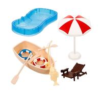 FRCOLOR 1 Ensemble Miniature Set de Piscine et Mobilier Ensemble de Décoration de Maison de Poupée avec Transat et Bateau Accessoires pour Scène Bricolage