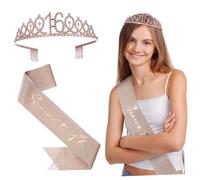 FRCOLOR 1 Ensemble Sangle Couronne Bandeau Rose Paillette Ceinture Et Couronne De Reine D'anniversaire Accessoires D'anniversaire Pour Femmes Seize Décor Fille Enfants Alliage