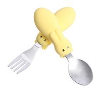 FRCOLOR 1 ensemble Set de Couverts Acier Inoxydable pour Bébés Ensemble de Cuillère et Fourchette à Poignée Courte avec Design de Lapin Cartoon Ustensiles Apprentissage pour Repas pour