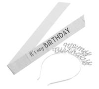 FRCOLOR 1 Jeu couronne de joyeux anniversaire pour les femmes c'est ma ceinture d'anniversaire délirer Ceinture décorative diadème pour les femmes couronnes pour femmes Satin Silver