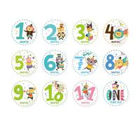 FRCOLOR 12 pièces Stickers Garçon Fille Nouveaux-nés Animaux Autocollants Étapes Mensuelles Doux pour Album Photo Souvenirs Garçon Fille