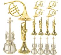 FRCOLOR 15 Pièces Ornements Suspendus Instruments Miniatures Plastique pour Sapin de Noël Modèles Violon Trompette et Doré pour Décoration de Guirlande et Couronne de Noël