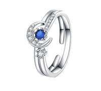 FRCOLOR 1Pc Xingyue Bague Ouverte Pointeur Étoile Femmes Nom Doigt Auriculaire Bagues De Mariage Filles Amour Lune Sterling Main Délicate Fille Deux-En-Un Décorative