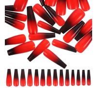 FRCOLOR 2 Ensembles Ongles en Plastique, Dégradé Noir Rouge, Mat, 24 Pcs, Pose Facile, Couverture Complète, pour Femmes et Filles, Nail Art Diy, Soirée Bal