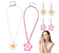 FRCOLOR 2 Ensembles Parure Bijoux Hawaïenne Fleurs de Plumeria Argile Collier et Boucles Doreilles Légères pour Soirées Tropicales et Mariages