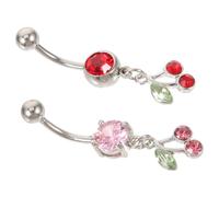 FRCOLOR 2 Pièces Bague De Nombril Anneaux De Ventre Pour Les Femmes Bijoux Piercing Bijoux De Nombres Boutones Bijoux De Ventre Pour Femmes Bijoux Cerise Acier Inoxydable