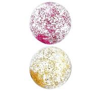FRCOLOR 2 pièces Balle de Plage Gonflable avec Paillettes pour Garçon Fille pour Fêtes et Activités Aquatiques avec Pompe Aléatoire Couleur Aléatoire Couleur Aléatoire