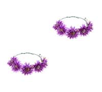 FRCOLOR 2 Pièces Bandeau couronne lumineuse bandeau fleuri pour femme tenue hawaïenne pour filles décor tenues led bandeau accessoire de couvre-chef coiffe rougeoyante chiffon Violet,mauve