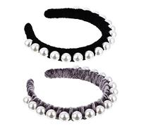 FRCOLOR 2 Pièces bandeau de perles vintage femmes foulard noir pour femme bandeaux filles paré de bijoux bandeau femme accessoires de -tête Cerceau de cheveux en perles en tissu