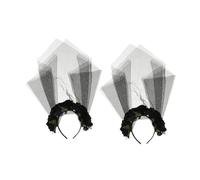 FRCOLOR 2 Pièces Bandeau Halloween Voile Noir avec Roses Accessoire Tête Mariée et Jour des Morts Voile Mesh Élégant pour Déguisement Festival et Carnaval