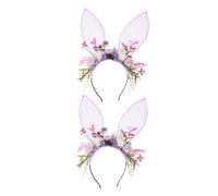 FRCOLOR 2 Pièces Bandeau Oreilles de Lapin Couronne Fleurie Féerique Légère et Confortable Accessoire de Fête Polyvalent pour Halloween Anniversaire Pâques Cosplay