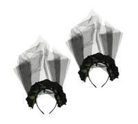 FRCOLOR 2 Pièces Bandeau Voile Mariée Halloween Noir avec Fleurs Tulle Respirant et Accessoire Coiffure Bride pour et Festivals