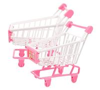FRCOLOR 2 pièces Chariots de Courses Miniatures pour Garçon Fille Simulation de Chariot Épicerie Modèle Micro Miniature Rose pour Jeux de Rôle et Rangement Poussoir pour Tout Petits
