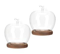 FRCOLOR 2 Pièces Cloche Décorative en Verre avec Base en Bois, Dôme Café