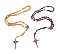 FRCOLOR 2 Pièces Collier Chapelet Catholique Bois Perles Artisanales avec Croix Bois pour Prière et Bijoux Religieux pour Hommes et Femmes