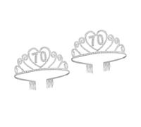 FRCOLOR 2 Pièces Couronne D'anniversaire En Alliage Couronne D'enfants Diadème Et Ceinture Du 70ème Anniversaire Accessoire Pour Cheveux Diadème D'anniversaire En Strass Nombre Silver