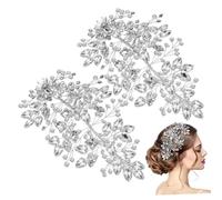 FRCOLOR 2 Pièces Couvre-chef De Mariée Casque Strass Faire La Fête Mariées Postiche Accessoires De Vigne à Porter Cristaux Coiffes De Mariée Pour Mariage Bijoux De Cheveux Silver Cristal