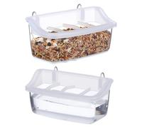 FRCOLOR 2 Pièces Distributeur d'oiseaux Extérieur en Plastique 4 Compartiments Transparent pour Cage, Mangeoire à Oiseaux du Parc Pratique et Anti-gaspillage pour Usage Quotidien