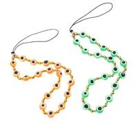 FRCOLOR 2 Pièces Lanière de Téléphone Portable à Perles Œil Protecteur Verte, Bracelet Chic en Plastique et Polyester, Accessoire Pratique pour Coque de Téléphone et Appareil Photo, pour