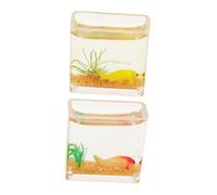 FRCOLOR 2 Pièces Miniature Resin Fish Tank for Dollhouse Tiny Square Goldfish Bowl Mini Aquarium Decoration for Desktop Micro Landscape