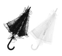 FRCOLOR 2 Pièces Parasols en Dentelle Noire et Blanche 60 Cm, Ombrelles Décoratives pour Mariage et Séances Photo, Parapluies de Mariée Légers et Faits Main pour Cérémonie Extérieure