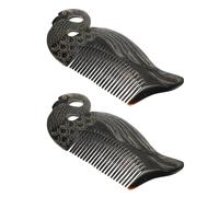 FRCOLOR 2 Pièces Peigne En Corne De Bœuf Scrubber Poil Peignes Rat Peigne à Dents Fines Sanglier Massage Pliable Peigne à Dents Larges Pour Boucles Corps Trousse Cornes Black