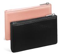 FRCOLOR 2 Pièces Porte-Monnaie à Fermeture Éclair pour Petit à Main Léger Changer De Pochette Portefeuille Branché Clé Changement Étiqueter Dame Noir Rose Faux Cuir