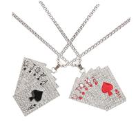 FRCOLOR 2pièces Collier Pendentif Cartes Poker Acier Inoxydable Sextuor Design Hip Hop Chaîne Unisexe Pour Hommes Femmes
