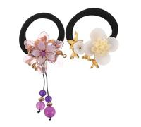 FRCOLOR 2pièces Élastiques à Cheveux Style Chinois Queue De Cheval Épais Bandes Élastiques Pour Femme Avec Pendentif Forme De Fleur Accessoires Cheveux Vintage Pour Réunions