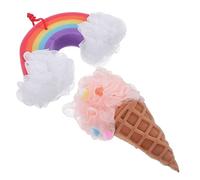 FRCOLOR 2pièces Éponge De Bain Arc-ciel De Crème Glacée Maille Dense Exfoliante Mousse Riche Douce Et Compacte Pour Garçon Et Filles Bain