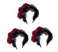 FRCOLOR 3 Pièces cerceau de cheveux couronne de fleurs en dentelle une rose bandes de cheveux pour les cheveux des femmes couronnes de fleurs pour femmes Bandeau cheveux roses