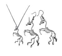FRCOLOR 3 pièces Collier et Boucles Oreilles Pendantes Licorne Argent Design Original Squelette Bijoux Chic pour Filles Cadeau Anniversaire et Saint-valentin