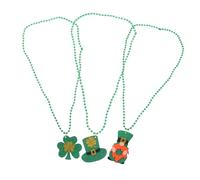 FRCOLOR 3 pièces Collier Saint Patrick avec Perles Vertes et Pendentifs Chapeau et Lutin Accessoires Festifs pour Garçon Fille et Adultes Décoration de Fête Irlandaise