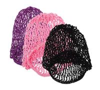 FRCOLOR 3 Pièces Filets à Cheveux Crochet Respirants Filets à Chignon Faits Main Maille Confortables et Élégants Adaptés Danse Au Travail et Détente Noir Rose