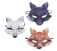 FRCOLOR 3 Pièces Masque Renard Demi-visage EVA Blanc Jaune Noir pour Mascarade Halloween Cosplay Fête Déguisement Confortable et Léger avec Bande Élastique