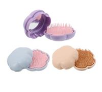 FRCOLOR 3 Pièces Miroir rond de massage peigne rond miroir de voyage pliable pinceau compact Accessoire de cheveux de fleur de fleur brosse démêlante de voyage brosse pliable