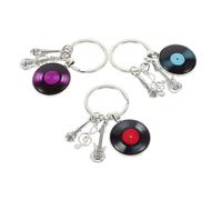 FRCOLOR 3 Pièces Porte-clés Vinyl Record Zinc Alliage Résistant avec Design Rétro Gramophone et Charms Guitare Micro Notes pour Fans de Musique Lot