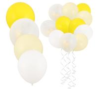 FRCOLOR 30 Pièces Ballons D'anniversaire en Latex Épais Jaune et Blanc 2 Rubans pour Shower et Fête Thème Soleil, Maintien du Gonflage Assuré