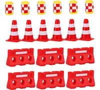 FRCOLOR 36 pièces Jouets de Circulation pour Garçon Fille Cônes Rouges Barrières et Tambours Jaunes Jouets Éducatifs pour Comprendre Les Règles de Circulation et la Coordination Motrice