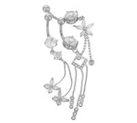 FRCOLOR 3pièces Dangle Belly Button Rings Set Long Butterfly and Flower Chain Belly Button Jewelry for Women Stainless Steel Dangle Piercing Accessories