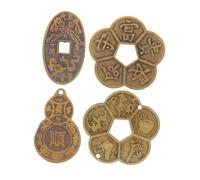 FRCOLOR 4 Pièces Ancient Brass Coins for Luck and Prosperity Multifunctional Auspicious Props for Decoration and Fortune Telling