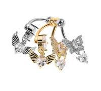 FRCOLOR 4 Pièces Belly Rings For Women With Heart Shaped Zirconia Stainless Steel Curved Barbell Piercing Jewelry For Wedding Summer Beach Party