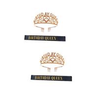 FRCOLOR 4 Pièces couronne bandeau bandoulière tenue de fete cotillons accessoires de costume d'anniversaire de reines joyeux anniversaire couronne bandeau couronne ceinture de fête