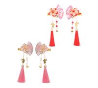 FRCOLOR 4 Pièces Épingles à Cheveux Japonaises avec Pompons et Fleurs Pinces Éventail Style Kimono pour Mariage et Cosplay Accessoires Chinois Traditionnels