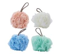 FRCOLOR 4 pièces Lot de Éponges de Fleurs Maille Solide Boules de Bain Réutilisables PE Exfoliantes pour Corps Accessoires de Salle de Bain Blanc Vert