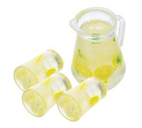 FRCOLOR 4 Pièces Miniature Lemonade Pitcher Set with Cups Realistic Mini Lemon Juice Drinkware for Dollhouse Kitchen Diorama Fairy Garden Decoration