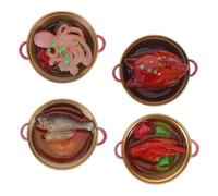 FRCOLOR 4 Pièces Miniatures Modèles de Fausse Nourriture Pot Chaud Chinois Miniature Résine Décoration Cuisine pour Jeu Imitation et Scène Micro-Paysage